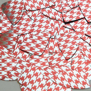 Fishscale Fin Sequin 1.5" Red Silver Houndstooth Pattern Metallic