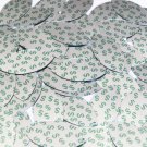Sequin Navette Leaf 1.5" Green Dollar Sign Print Silver Metallic