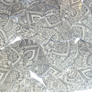 Sequin Oval 1.5" Mehndi Print Pattern Black Silver Metallic