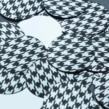 Round Sequin 1.5" Black Silver Houndstooth Pattern Metallic
