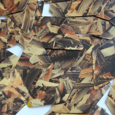 Sequin Long Diamond 1.75" Orange Gold Bird Feathers Print Metallic