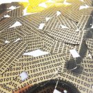 Sequin Fishscale Fin 1.5" Black Gold Binary Tech Code Print Out Metallic