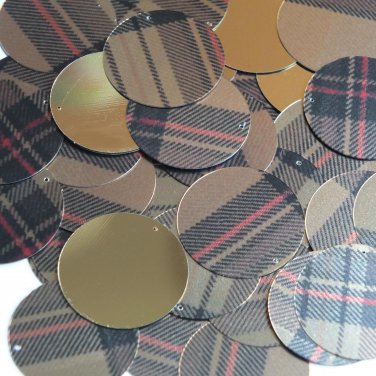 30mm Sequins Tartan Plaid Beige Black Red Metallic