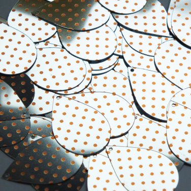 Teardrop Sequin 1.5" Orange Polka Dot on Silver Metallic