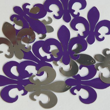 Sequin Fleur De Lis 1.25" Purple Silver Metallic Couture Paillettes. Made in USA