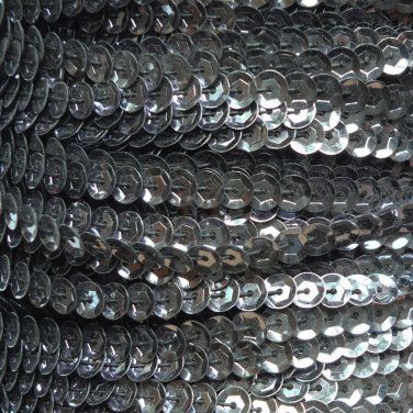 Hematite Shiny Gray 5mm cup Sequin Trim, Flat Stitched Strung by the yard 15'