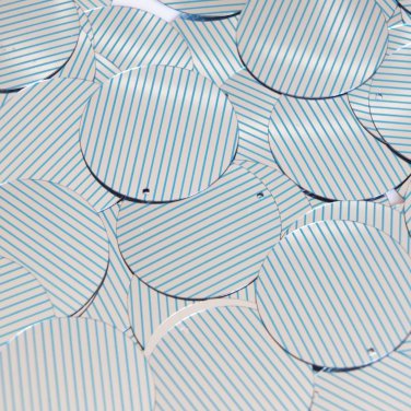 Sequin Round 30mm Aqua Silver Pinstripe Pattern Metallic Couture Paillettes