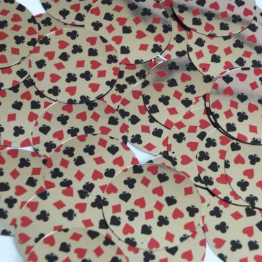 Sequin Round 1.5" Playing Card Clubs Hearts Spades Diamonds Gold Metallic