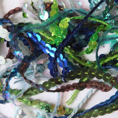 6mm Sequin Trim Sampler Pack. 10 (12") pieces. Colors: Blue Green Purple Lime