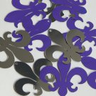 Sequin Fleur De Lis 1.5" Purple Silver Metallic Couture Paillettes. Made in USA.