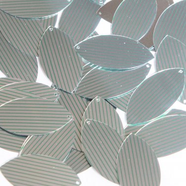 Sequin Navette Leaf 1.5" Green Silver Pinstripe Metallic Couture Paillettes