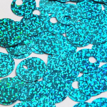 Large Hole Round Sequin 20mm Aqua Blue Hologram Glitter Sparkle Paillettes