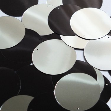 Round Sequin 40mm Black Silver Metallic Duo Two Sided Loose Couture Paillettes