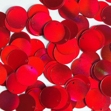 Round Flat Sequin 15mm Top Hole Red Lazersheen Rainbow Reflective Metallic
