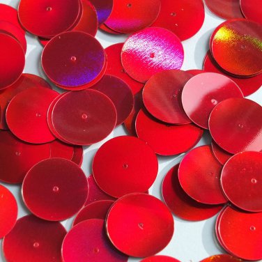 Round Flat Sequin 20mm Center Hole Red Lazersheen Rainbow Reflective Metallic