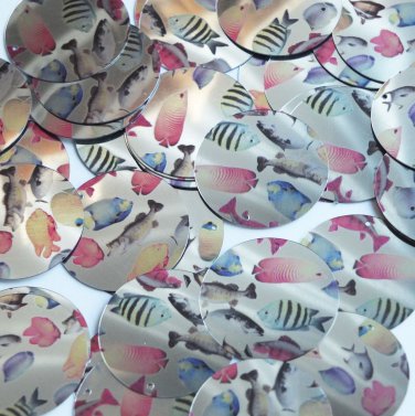 Round Flat Sequin 30mm Multicolor Tropical Exotic Fish Silver Metallic Paillette