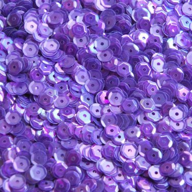5mm Round Cup Sequins Amethyst Purple Semi Frost Rainbow Paillettes. Made in USA