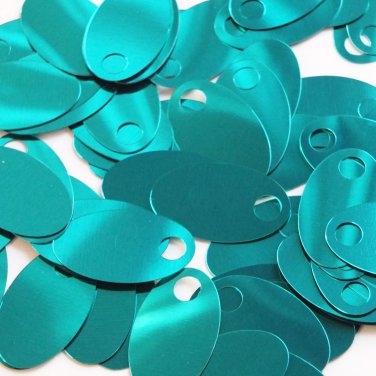 Large Hole Oval Sequin 1.25" Teal Turquoise Metallic. Couture paillettes