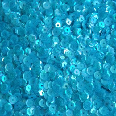 5mm Round Cup Sequins Aqua Water Blue Semi Frost Rainbow Paillettes. Made in USA