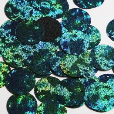 Round Sequin 24mm (1") Van Gogh Starry Night Blue Green Embosssed Swirl Texture