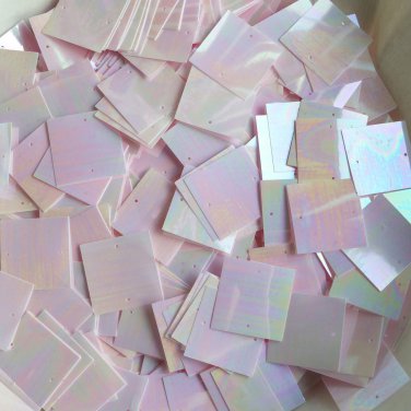 25mm Square Sequins Pale Pink Opaque Rainbow Iris Loose Paillettes