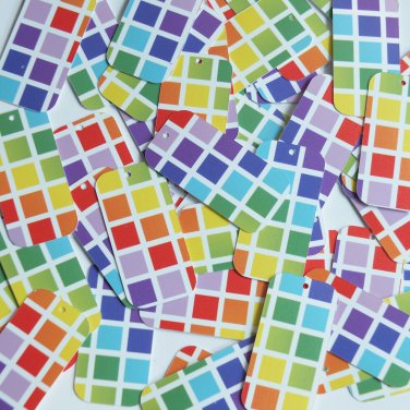 Rectangle Sequin 1.5" x .75" Rainbow Squares on White Opaque Couture Paillettes