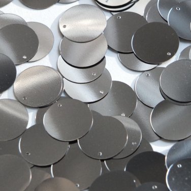 Round Flat Sequin 18mm Top Hole Hematite Shiny Gray Metallic. Made in USA