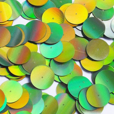 Round Sequin 20mm Center Hole Lime Green Lazersheen Reflective Metallic Pailette