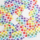 Square Diamond Sequin 1.5" Rainbow Squares on White Opaque Couture Paillettes