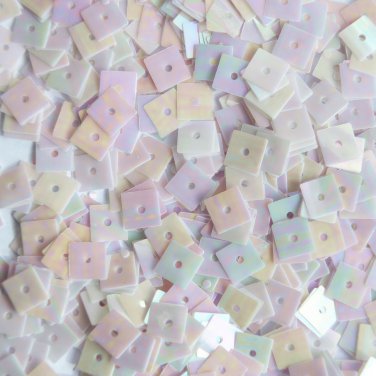 5mm Square Flat Sequins Pale Pink Lavender Rainbow Iris Shiny Opaque