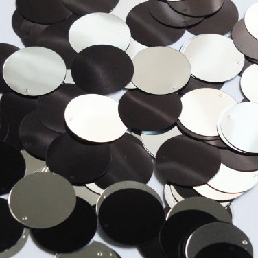 Round Sequin 24mm Black Silver Metallic Duo Two Sided Loose Couture Paillettes