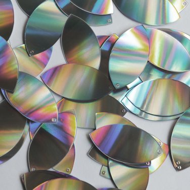 Navette Leaf Sequin 1.5" Silver Laser Light Show Metallic Couture Paillettes