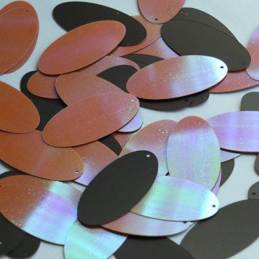 Oval Sequin 1.5" Orange Matte Black Rainbow Iris and Matte Reversible Paillettes