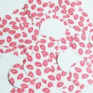 Round Sequin 1.5" Red Kiss Lipstick Lips on White Opaque Loose Couture Paillette