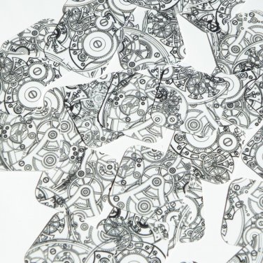Square Diamond Sequin 1.5" Steampunk Clockworks on White Opaque Loose Paillettes