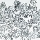 Rectangle Sequin 1.5" x .75" Steampunk Clockworks on White Opaque Paillettes