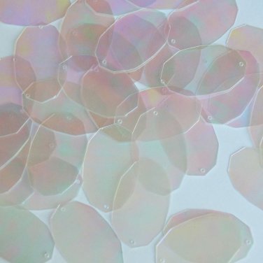 Facet Gem Oval Sequin 1.25" Clear Crystal Iris Luminescent Couture Paillettes