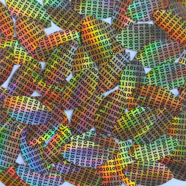 Sequin Navette Leaf 1.5" Black Gold Lazersheen Binary Tech Code Print Out