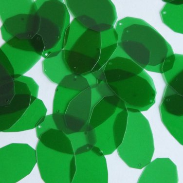 Facet Gem Oval Sequin 1.25" Green Transparent Glossy Matte Reversible Paillettes