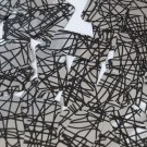 Sequin Rectangle 1.5" Silver Black Scribble Pattern Metallic Couture Paillettes