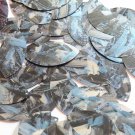 Sequin Navette Leaf 1.5" Blue Silver Bird Feathers Print Metallic