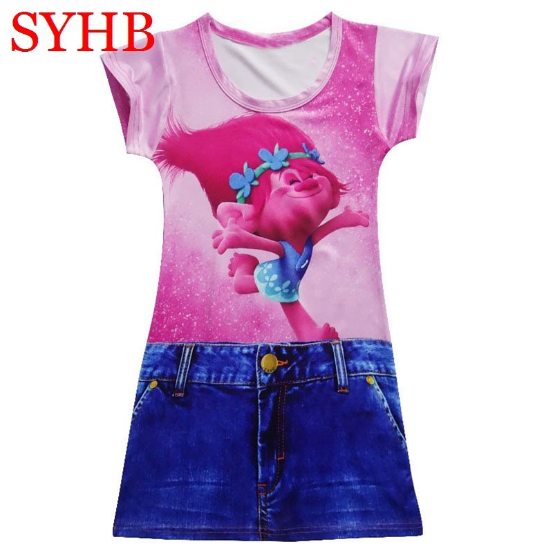 Print Jeans Imitation Girl Tank Party Dress White Red Blue Color Children Clothing