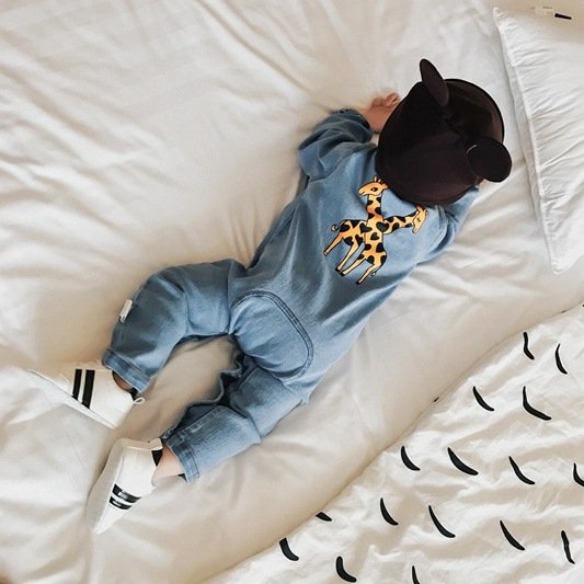 2017 Soft Denim Baby Romper Graffiti Cat Infant Clothes