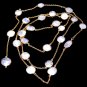 NATURAL RAINBOW MOONSTONE BRASS 18K GOLD VERMEIL 36" LONG CHAIN VINTAGE NECKLACE
