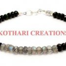 NATURAL BLACK SPINEL AND LABRADORITE 3-4MM RONDELLE FACETED 7" BEADED BRACELET