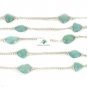 AQUA CHALCEDONY STONE BRASS 925 SILVER VERMEIL 36" LONG CHAIN VINTAGE NECKLACE