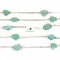 AQUA CHALCEDONY STONE BRASS 925 SILVER VERMEIL 36" LONG CHAIN VINTAGE NECKLACE