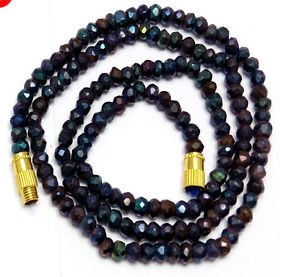 BLUE COATED BLACK SPINEL 3-4MM RONDELLE FACETED BEADS 21" LONG COLLAR NECKLACE
