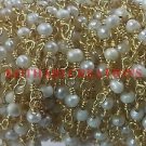 1 FEET PEARL 3-4MM RONDELLE SMOOTH GOLD PLATED WIRE WRAPPED ROSARY BEADS CHAIN