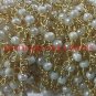 1 FEET PEARL 3-4MM RONDELLE SMOOTH GOLD PLATED WIRE WRAPPED ROSARY BEADS CHAIN